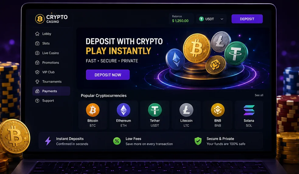 Ikony metod płatności kryptowalutowych dostępnych w vavada: Bitcoin, Ethereum, Litecoin, USDT